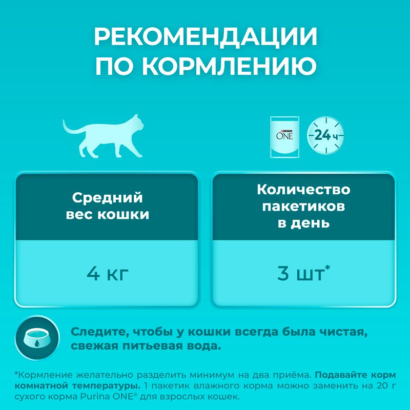 Влажный корм для взрослых домашних кошек, PURINA ONE, с курицей и морковью, 75 г