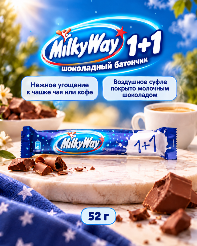 Шоколадный батончик, Milky Way, 52 г
