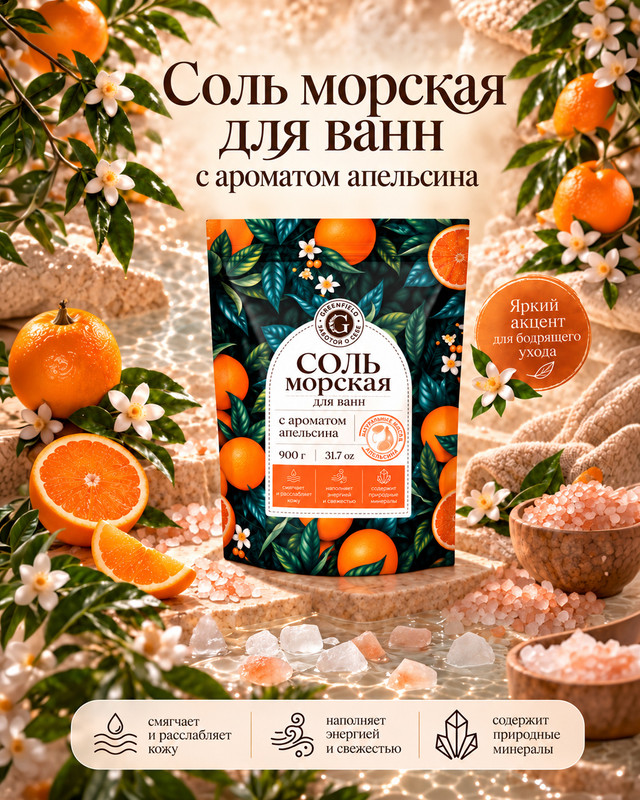 Соль морская для ванн, Greenfield, 900 г, в ассортименте