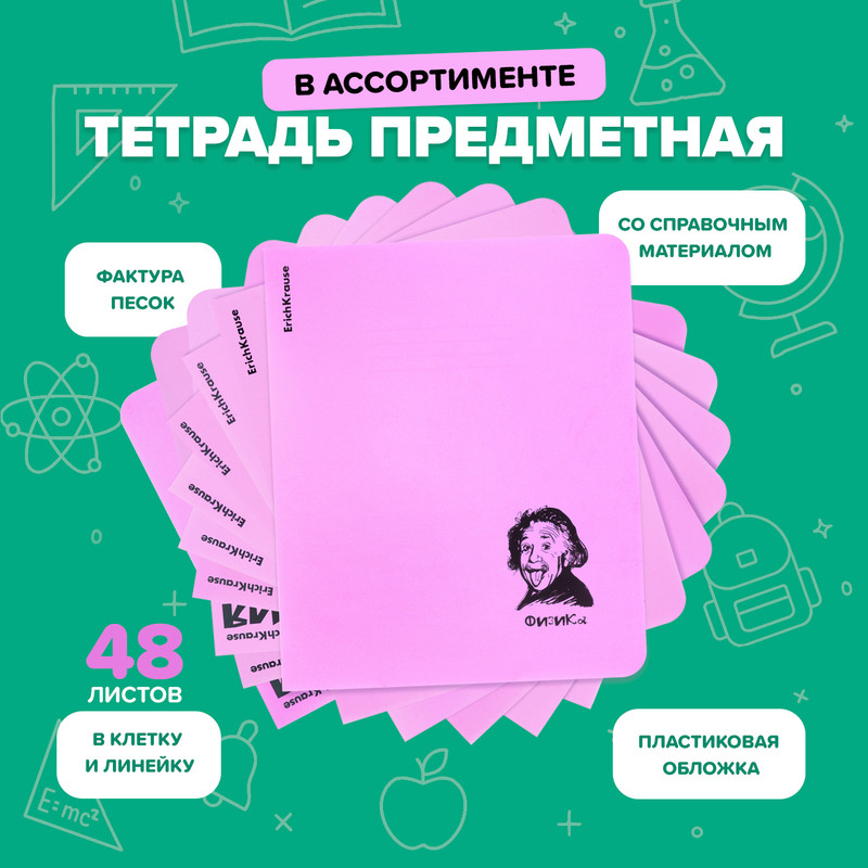 Тетрадь предметная, ErichKrause, 48 листов, пластиковая обложка, в ассортименте