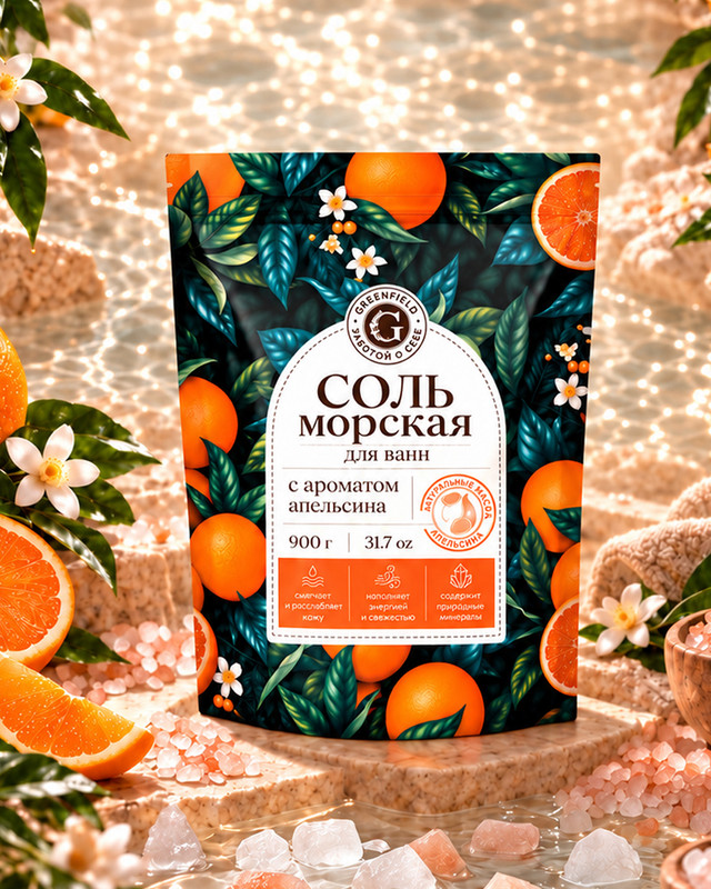 Соль морская для ванн, Greenfield, 900 г, в ассортименте