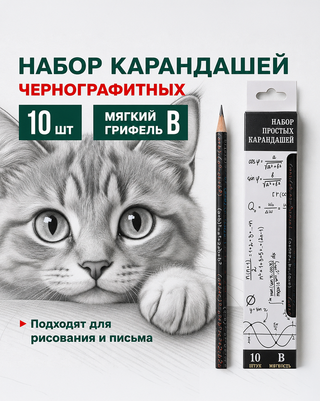 Набор простых карандашей, 10 шт., в ассортименте