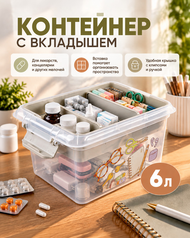 Контейнер с вкладышем, 6 л, в ассортименте