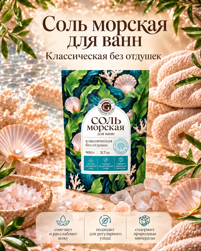 Соль морская для ванн, Greenfield, 900 г, в ассортименте