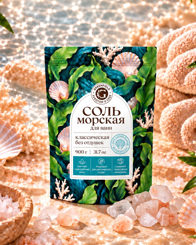 Соль морская для ванн, Greenfield, 900 г, в ассортименте