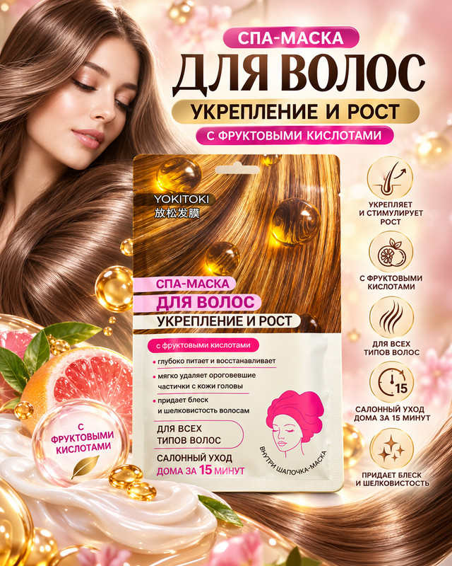 Спа-маска для волос "Укрепление и рост", YOKITOKI, 30 г