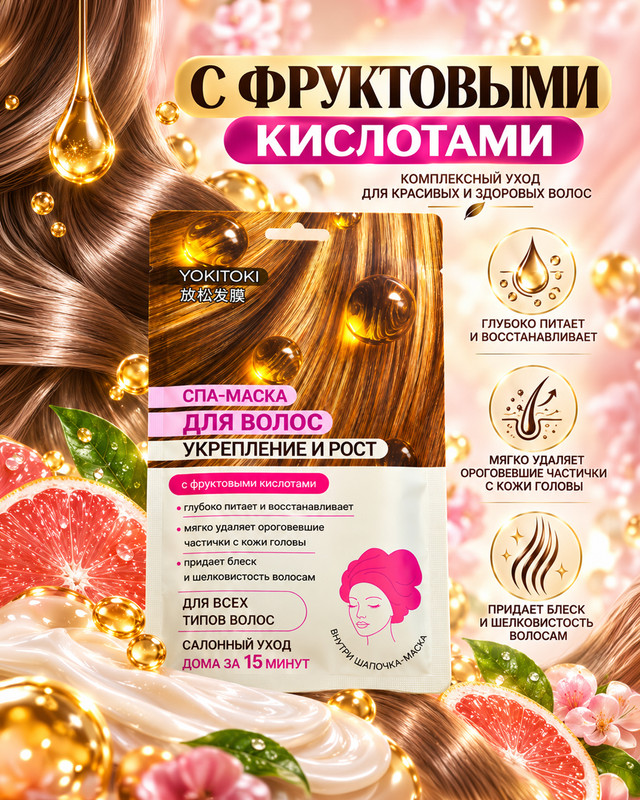 Спа-маска для волос "Укрепление и рост", YOKITOKI, 30 г