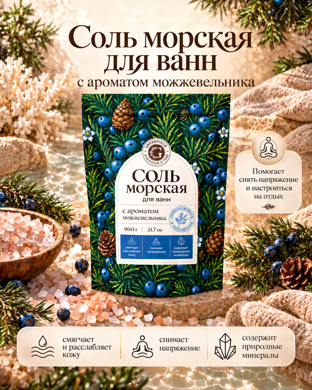 Соль морская для ванн, Greenfield, 900 г, в ассортименте