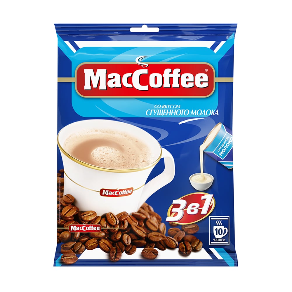 Напиток кофейный растворимый 3 в 1, MacCoffee, со вкусом сгущённого молока,  10 пакетиков